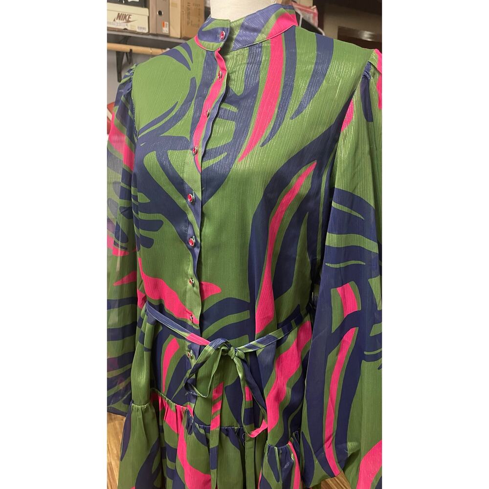 Alden Adair Adele Dress L Ribbon Green Pink Mini NWT - Picture 16 of 16